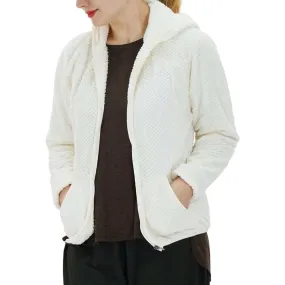 Fleece Hooded Full Zipper Jacket Medium Cream White