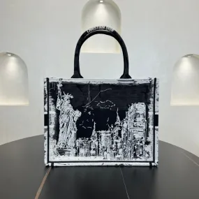 36cm Tote Old Flower Black and White Single Shoulder Handbag Bag 286728