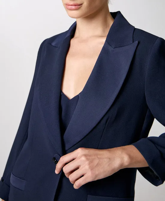 Access Fashion Navy Blazer With Satin Detail