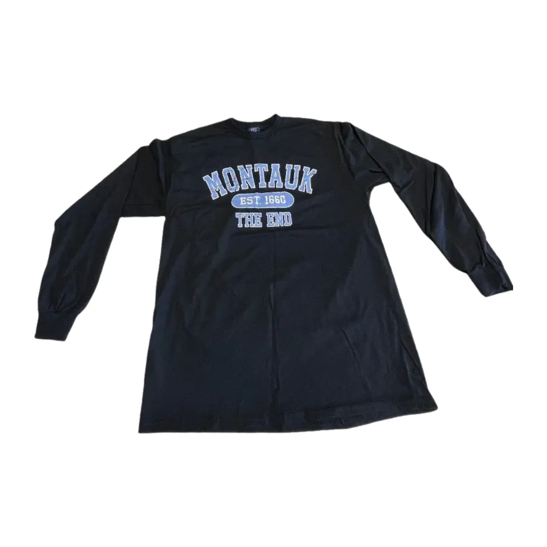 Adult Montauk The End Est 1660 MV Sports Screen Printed Long Sleeve Tee in Black