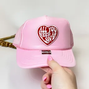 All You Need Is Love Heart Patch Foam Trucker Hat in Light Pink