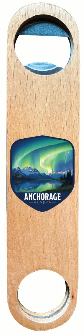 Anchorage Alaska Aurora Borealis Design Souvenir Wooden Bottle Opener