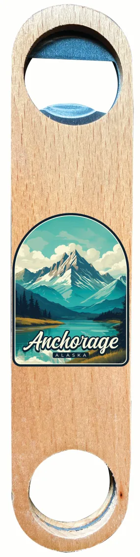 Anchorage Alaska Lake Mountain Design Souvenir Wooden Bottle Opener