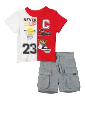 Baby Boys 12-24M Never Give Up Color Block Graphic Tee and Cargo Shorts