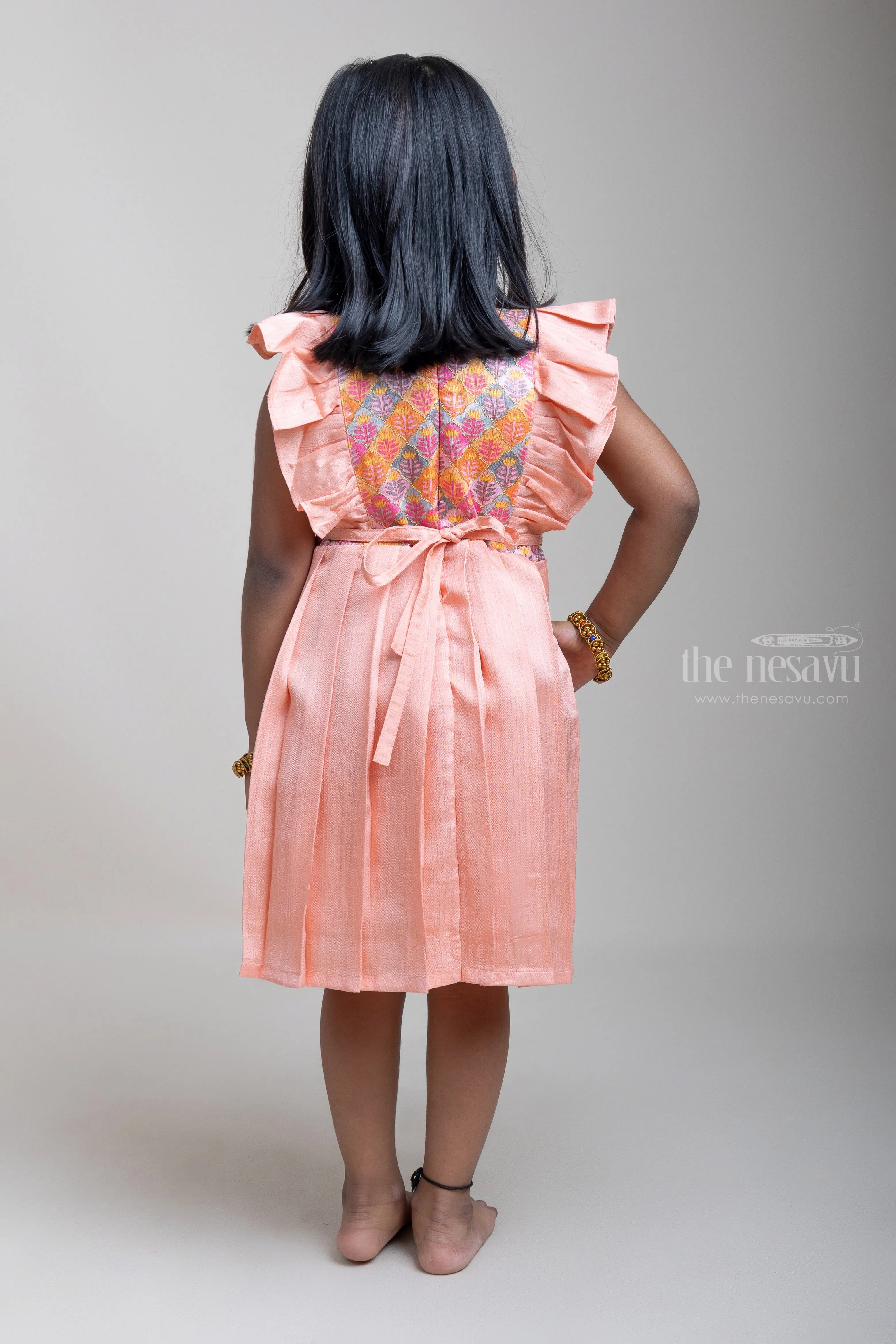 Beautiful Embroidered Ruffle Yoke Semi-Silk Frock For Girls