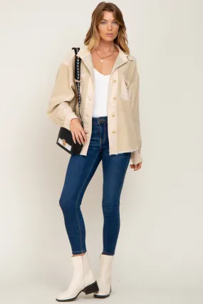 Beige Colorblock Corduroy Shacket