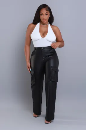 Call The Shots Faux Leather Cargo Pants - Black