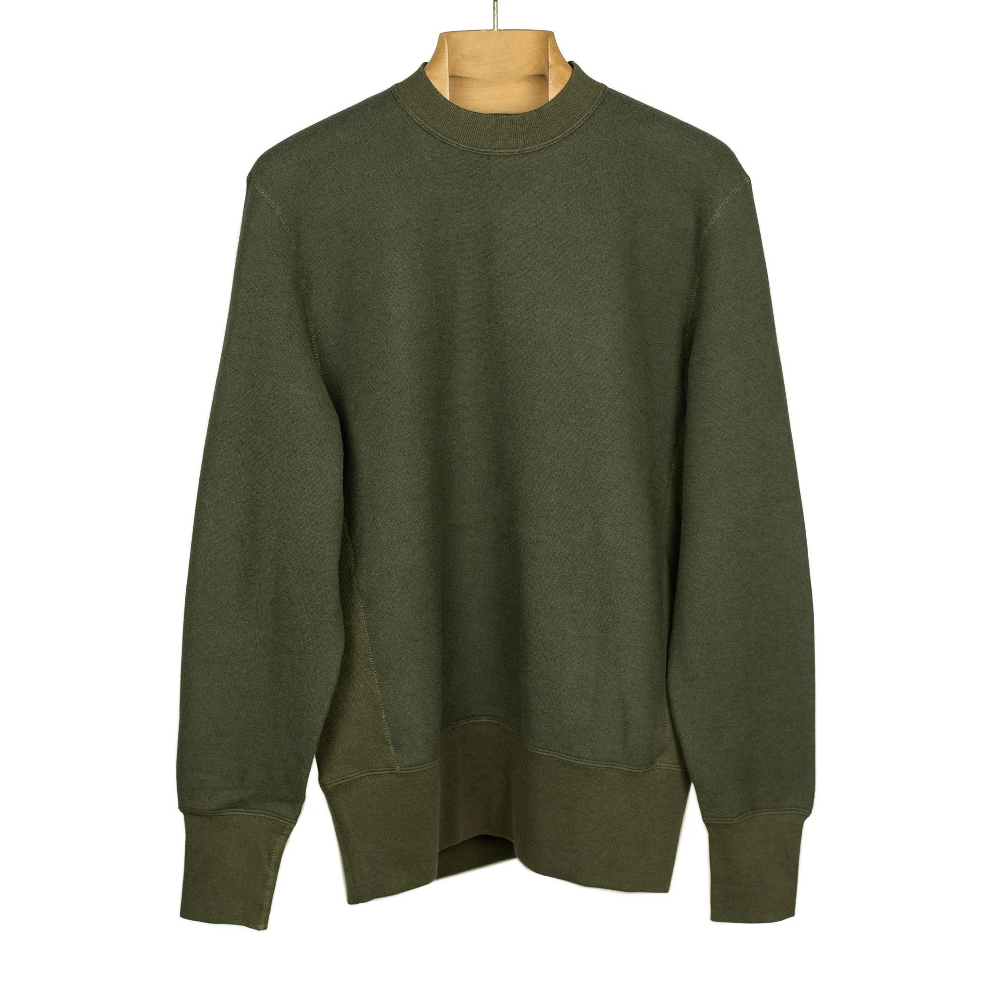 Crewneck fleece sweatshirt in dark olive cotton and lyocell