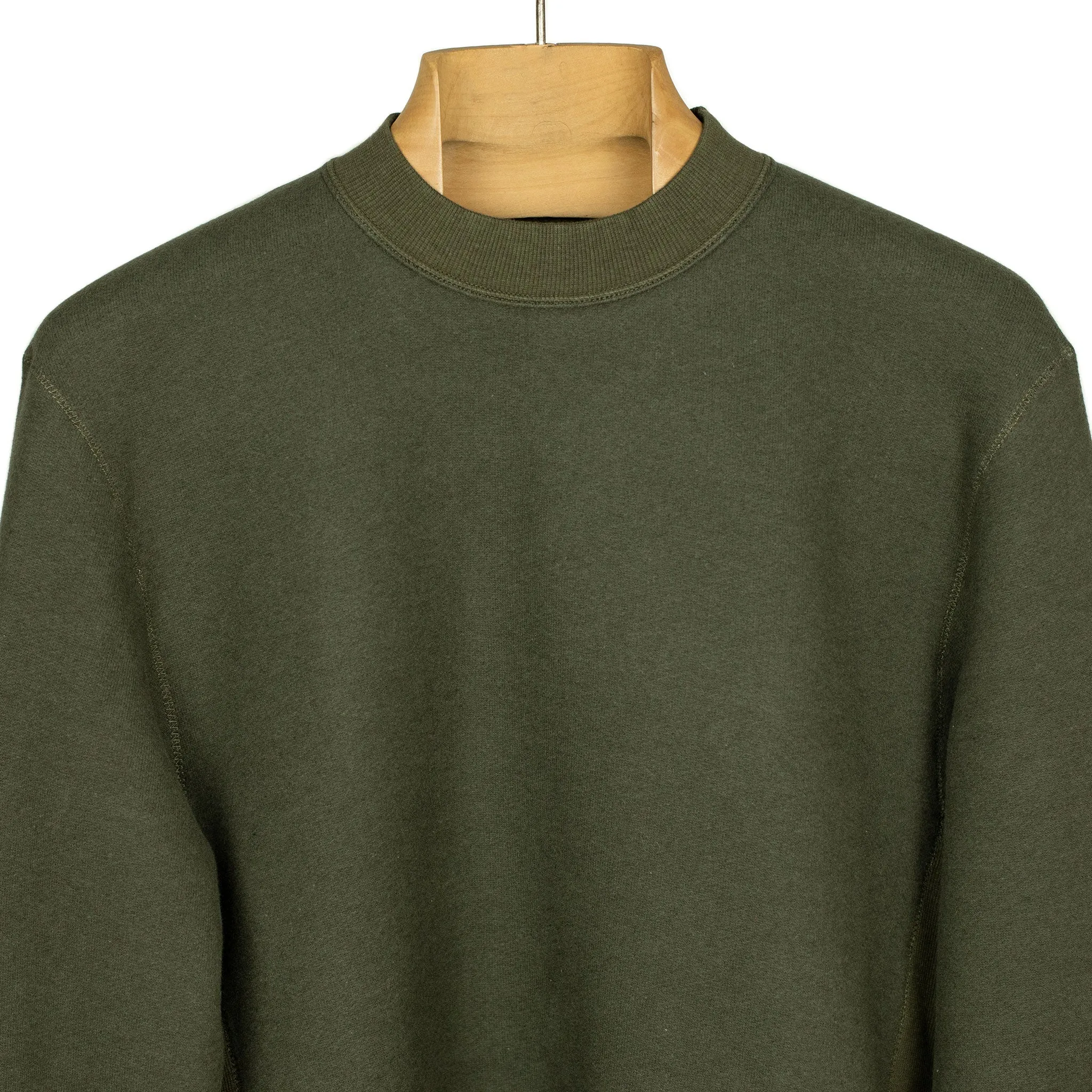 Crewneck fleece sweatshirt in dark olive cotton and lyocell