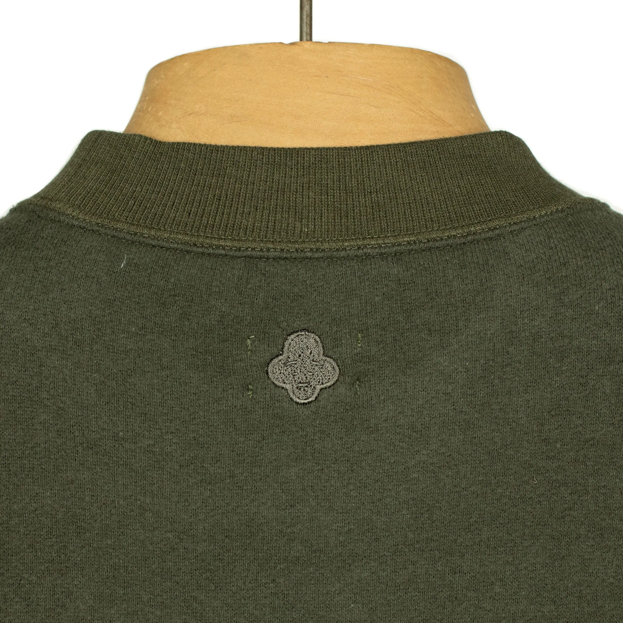 Crewneck fleece sweatshirt in dark olive cotton and lyocell