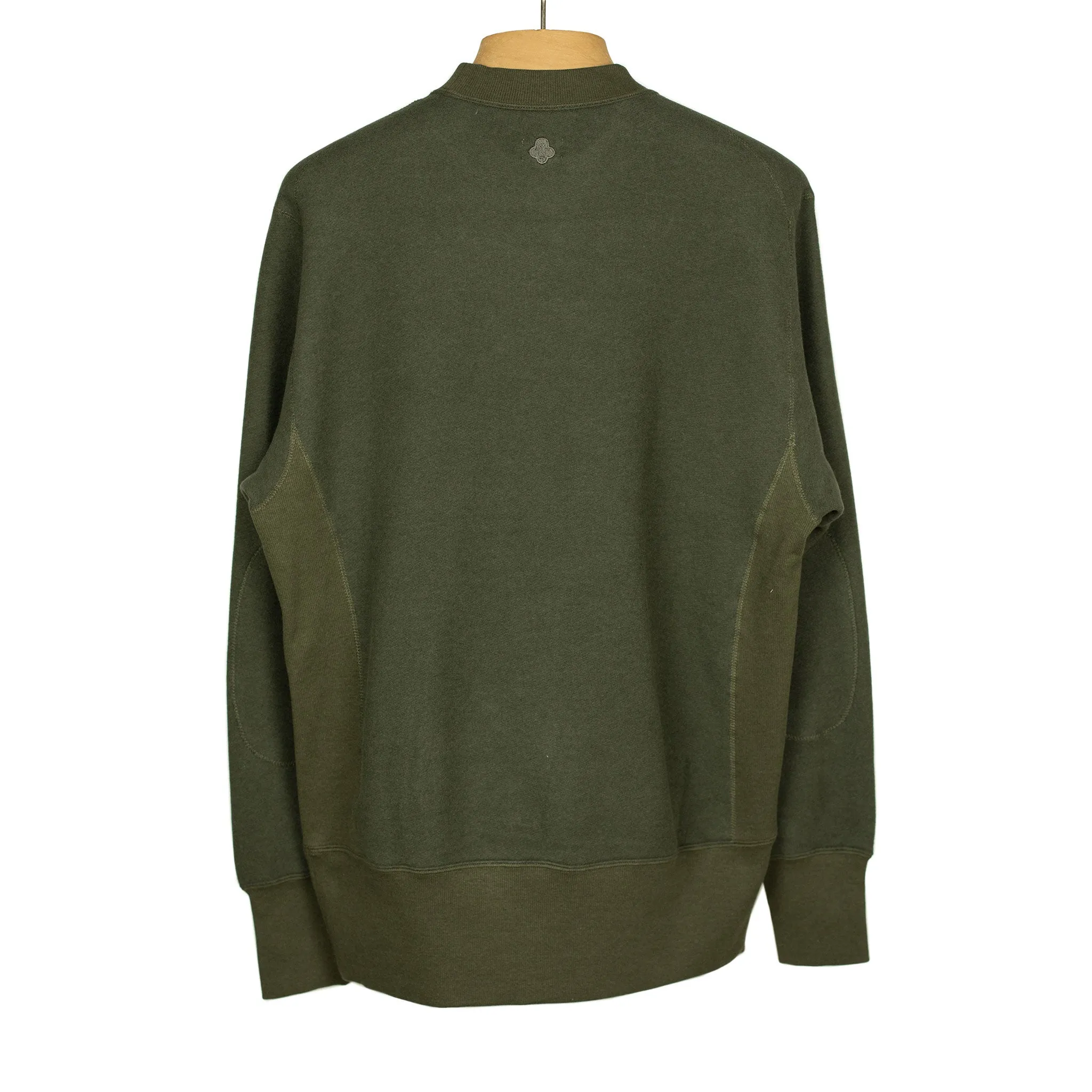 Crewneck fleece sweatshirt in dark olive cotton and lyocell