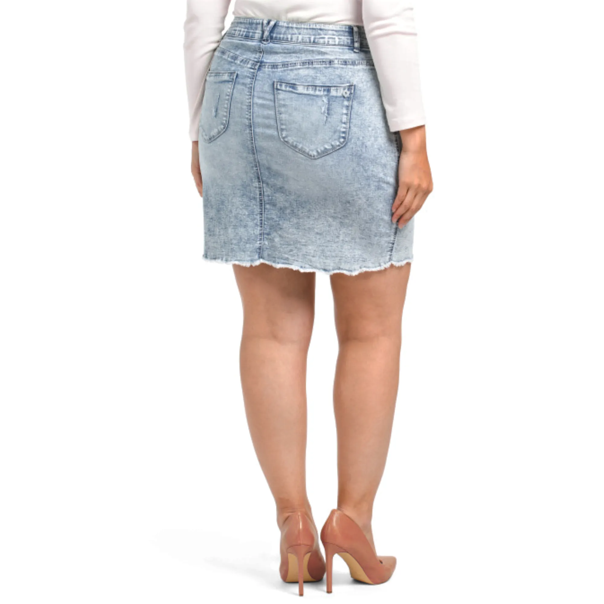 Democracy Women's Plus Ab Solution Frayed Hem Destructed Denim Mini Skirt