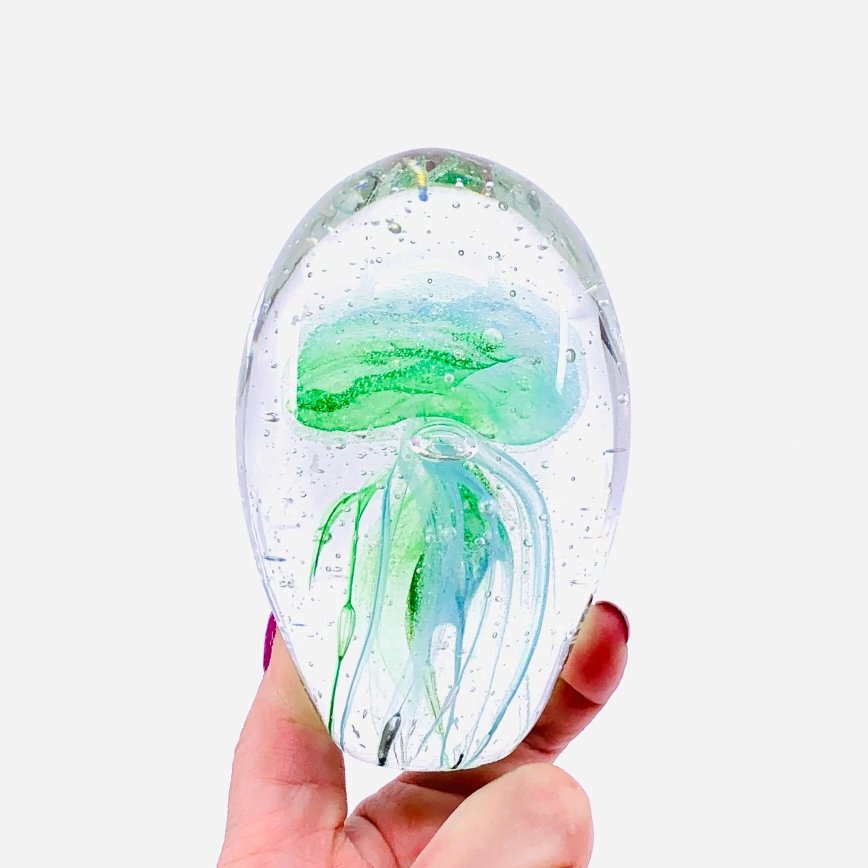 Dome Glow in The Dark Jellyfish Paperweight 1, Blue Green