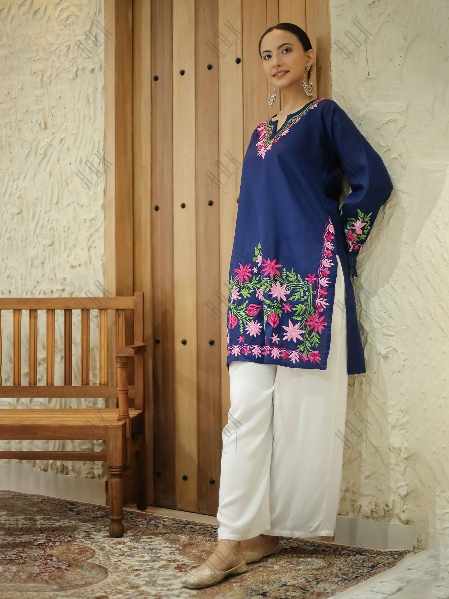 Falak Kashmiri Long Kurta - Blue