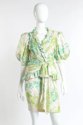 Floral Ruched Jacket and Skirt Set