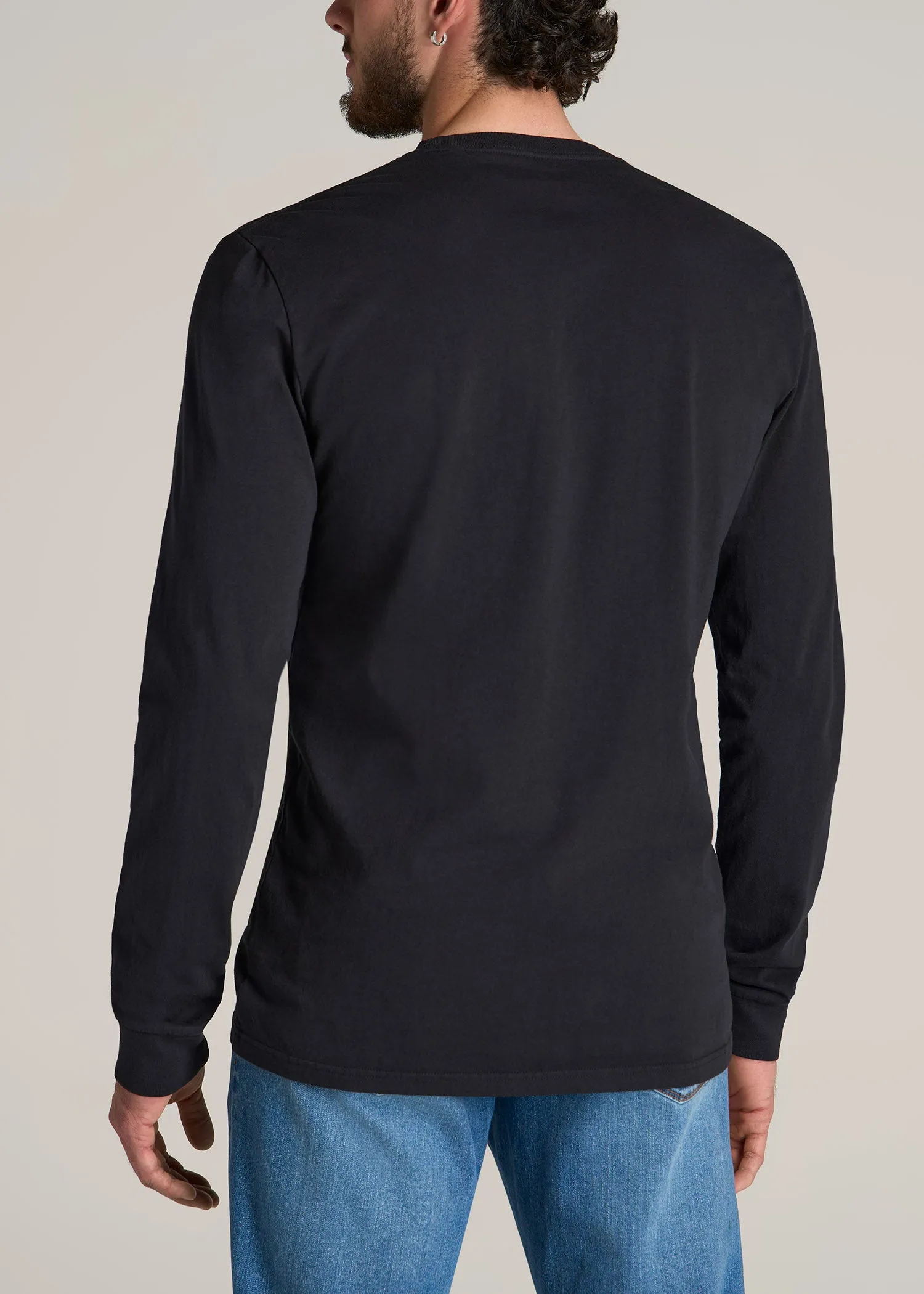 Garment Dyed Long Sleeve Pocket Tall Men's Tee in Black