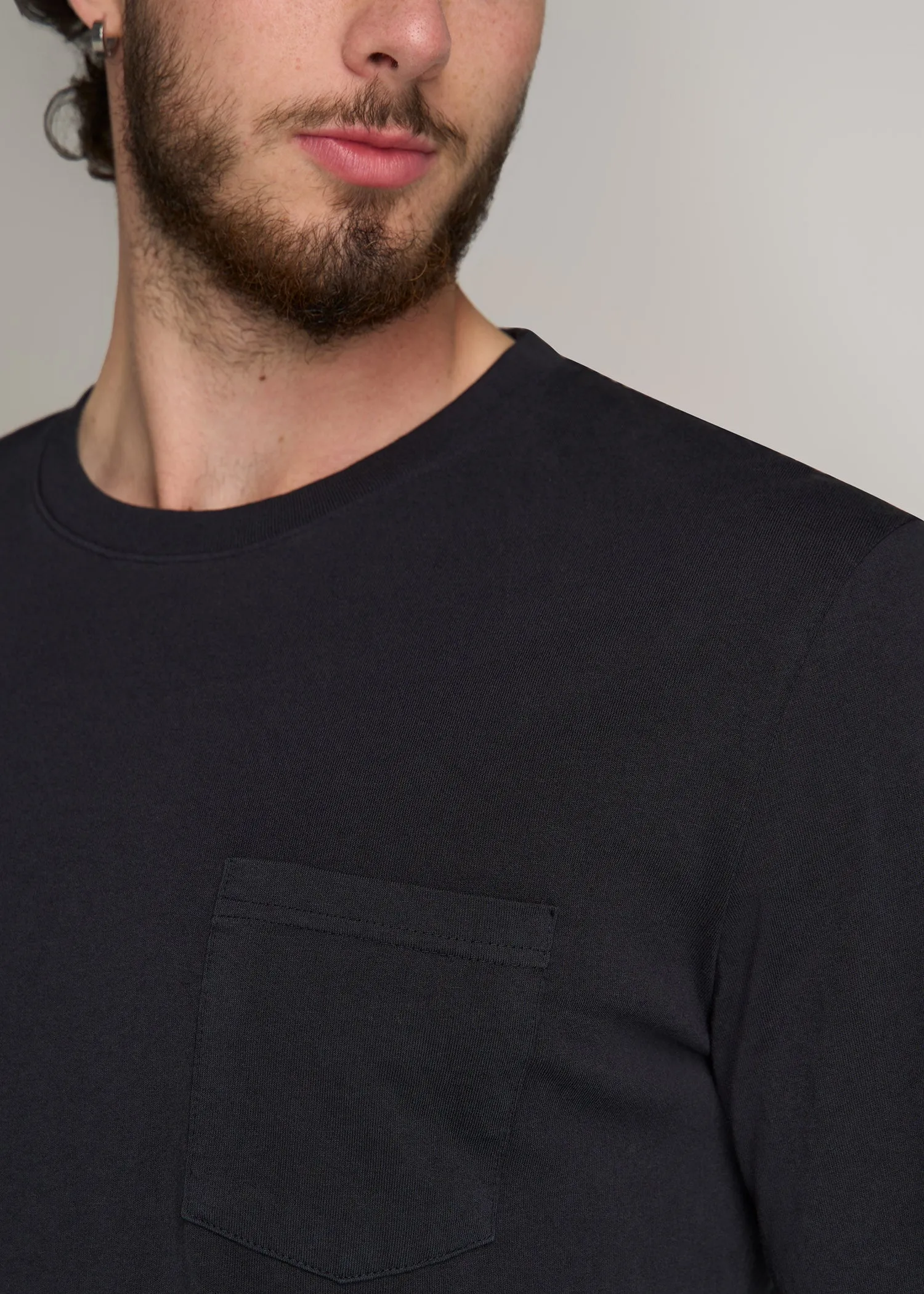 Garment Dyed Long Sleeve Pocket Tall Men's Tee in Black