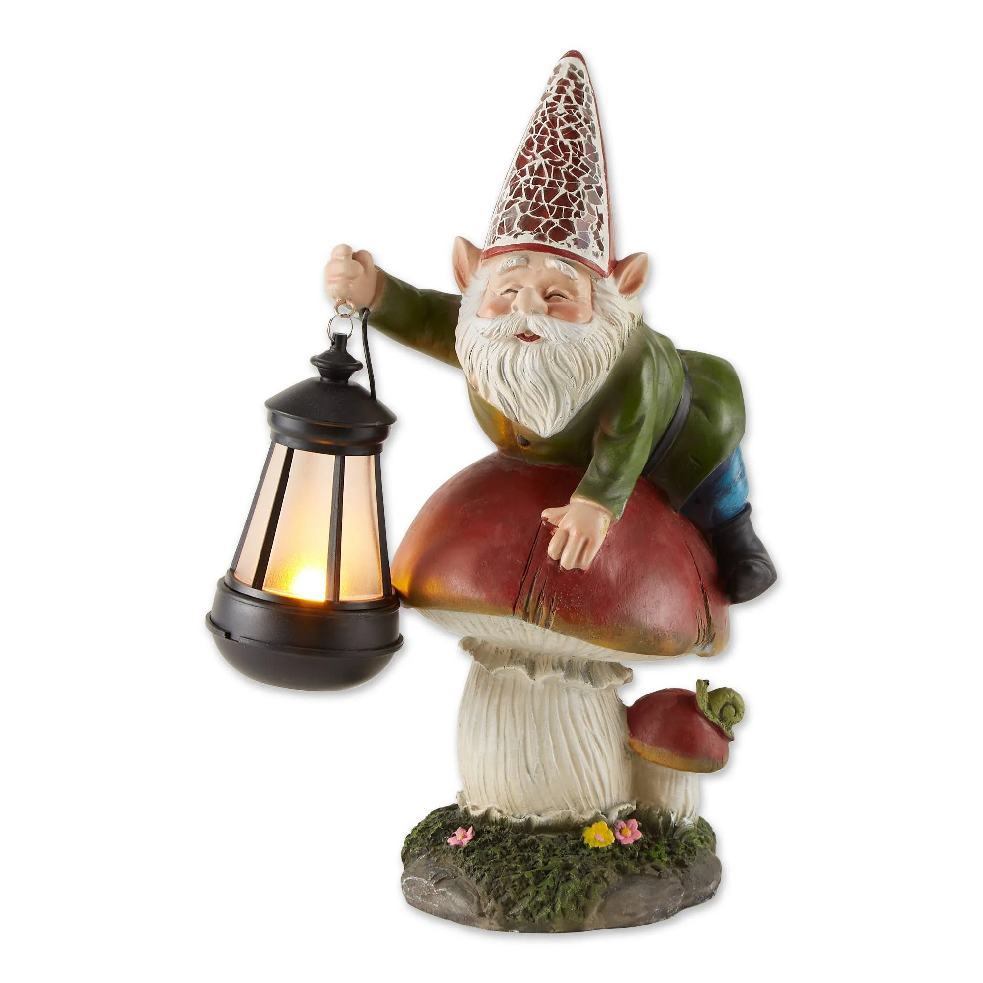 Gnome On Mushroom Solar Statue