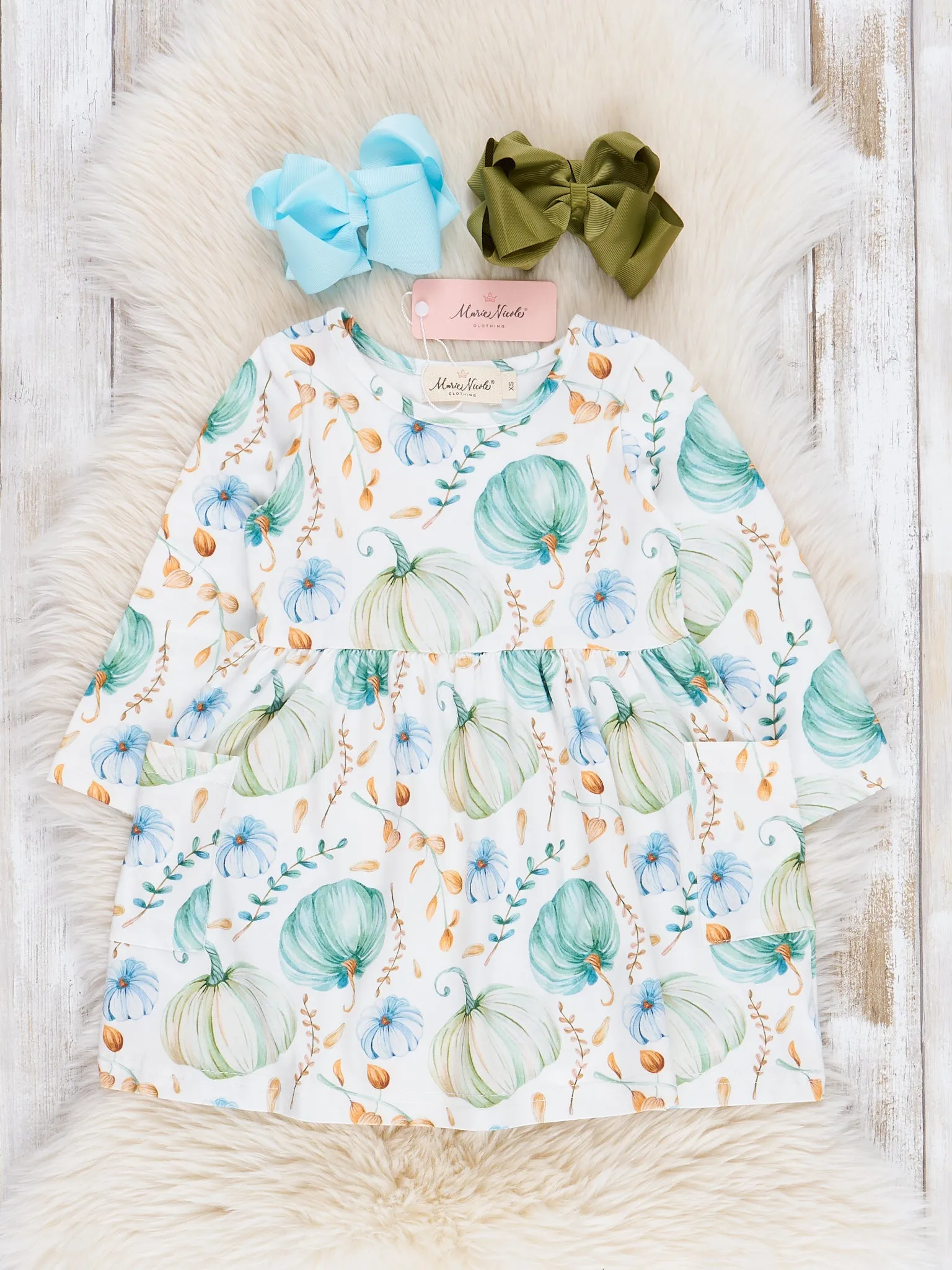 Green & Blue Pumpkin Pocket Dress