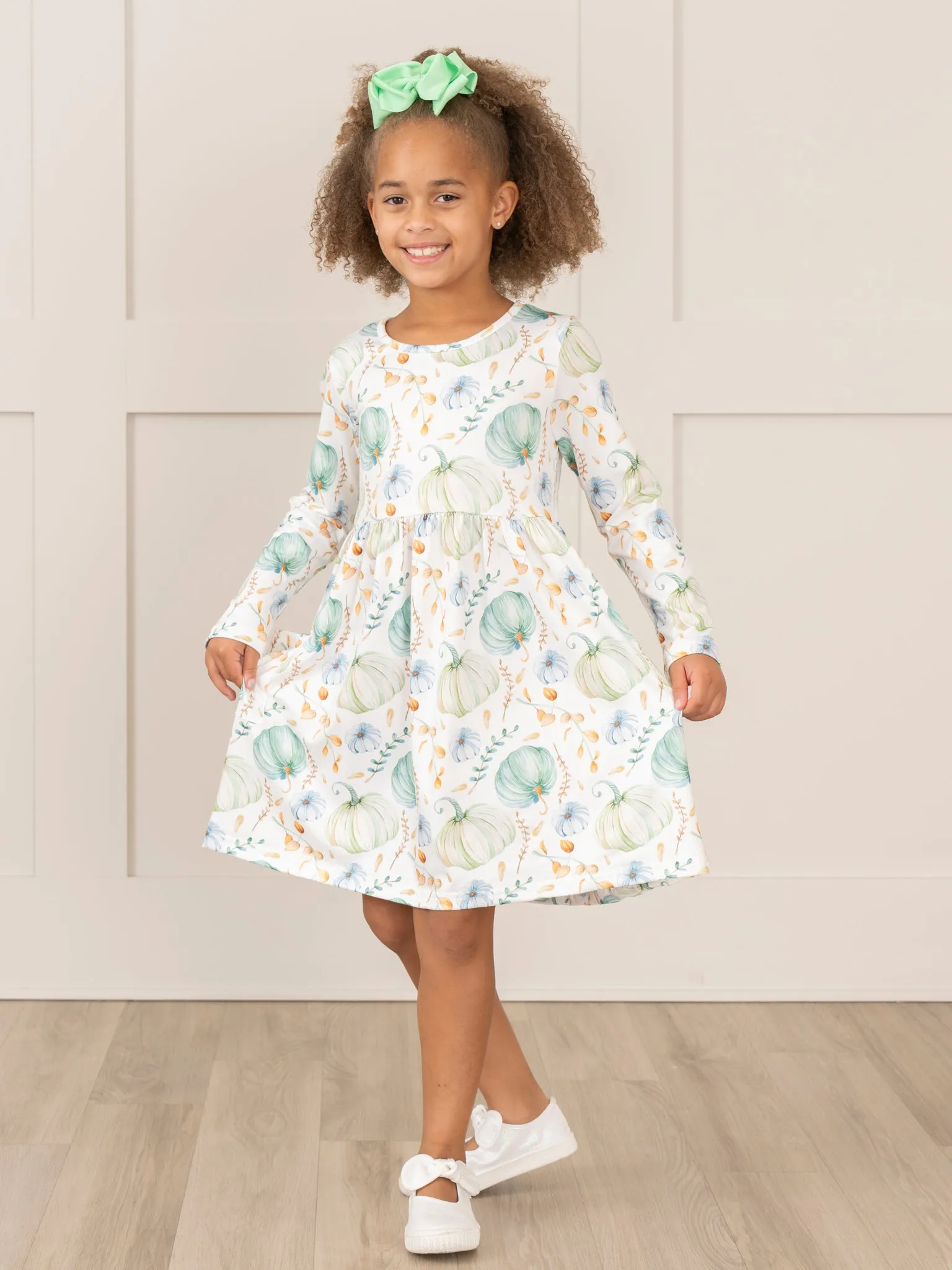 Green & Blue Pumpkin Pocket Dress