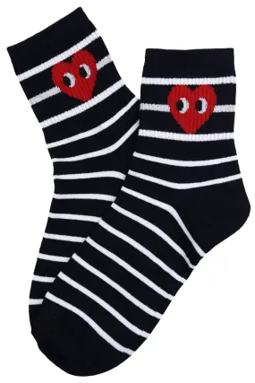 Harry Heart Stripe Cotton Socks Navy