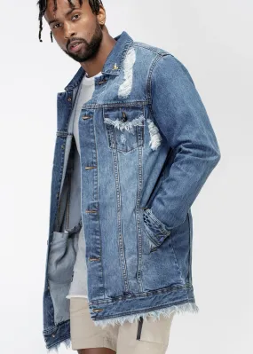 Konus Men's Frayed Long Denim Jacket