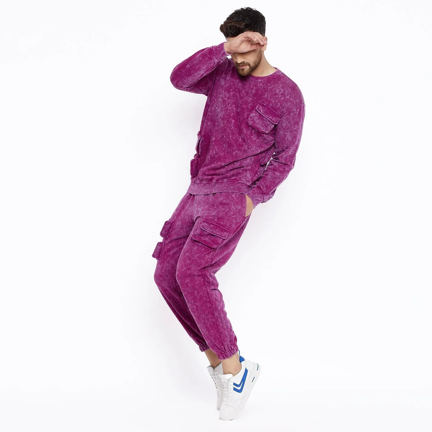 Magenta Washed Oversized Cargo Combo Tracksuit