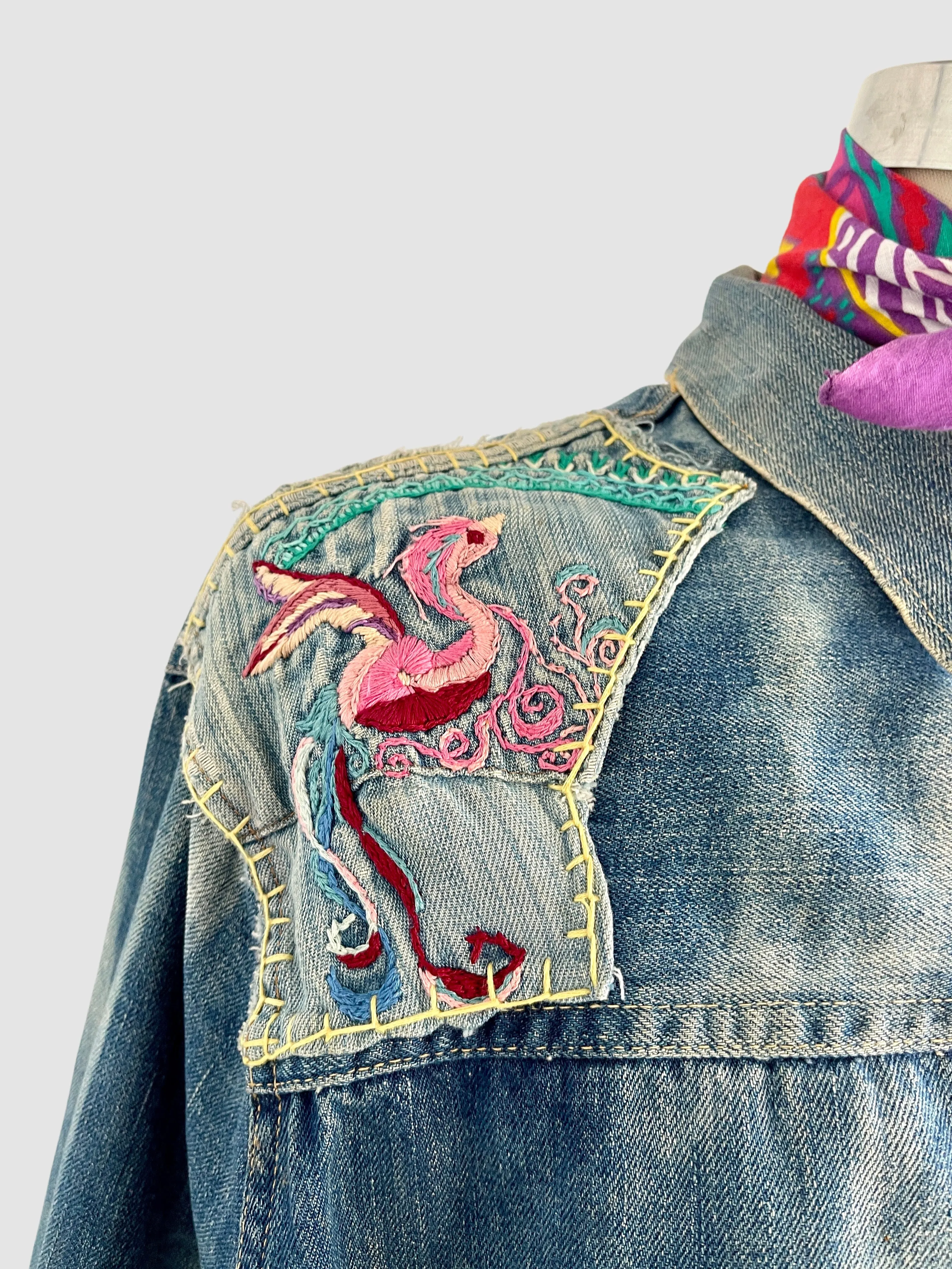 NATIVE FUNK & FLASH 60s Psychedelic Embroidered Jean Jacket • Mens X Large