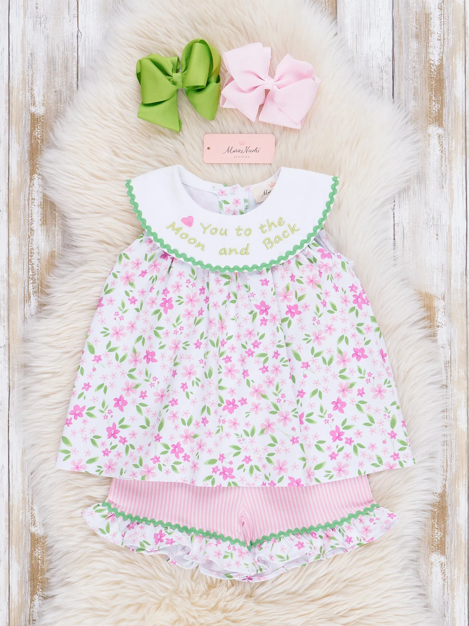 Pink Floral Moon & Back Ruffle Outfit