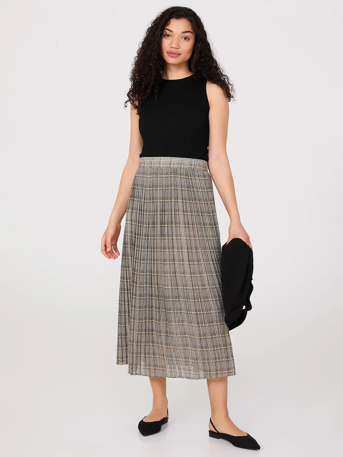 Plaid Pleated Chiffon Skirt