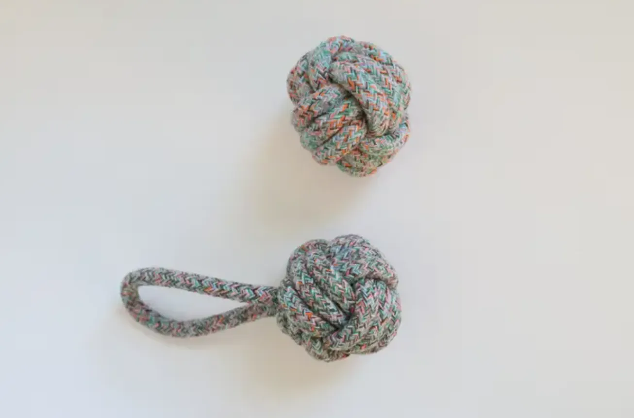 Small Dog Rope Ball and Rope Ball with tug Loop