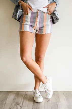 Striped Denim Shorts