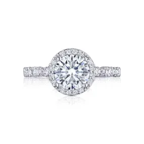 Tacori .66CTW Petite Crescent Round Halo Engagement Ring Semi Mounting in 18K White Gold