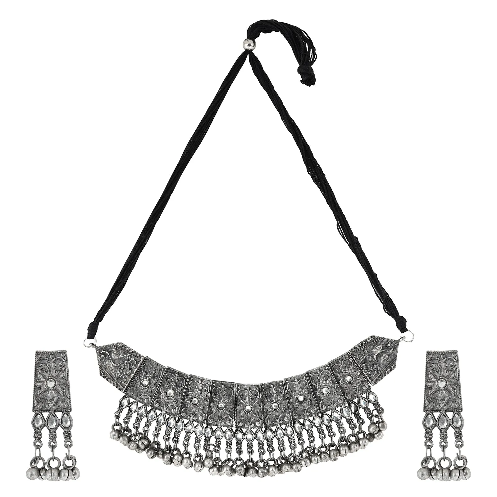 Teejh Aanchal Silver Oxidised Necklace Set