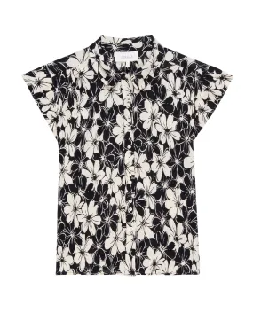 The Wren Top. -- Black and Cream Hibiscus Floral