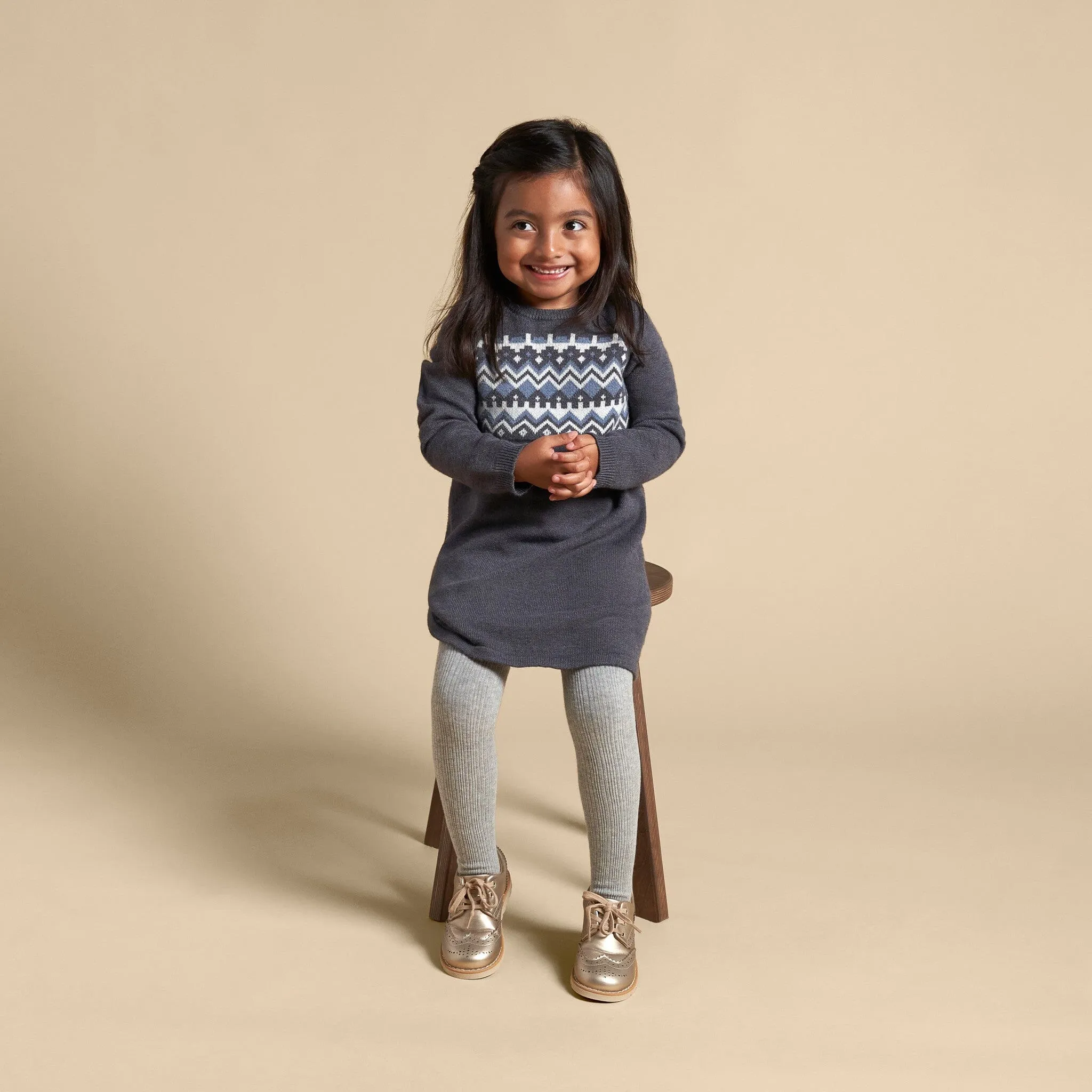 Toddler Girls Dark Grey Heather Fair Isle Sweater Dress